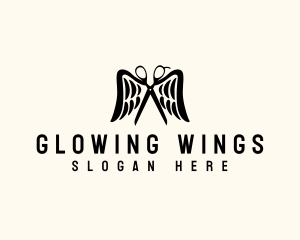 Scissors Wings Haircut logo design