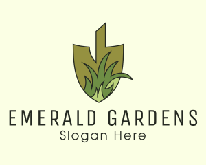 Shovel Lawn Grass logo design