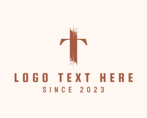 Brushstroke - Brown Letter T Painter logo design