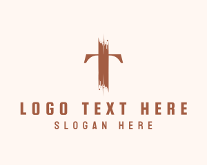 Woodworker - Brushstroke Painting Letter T logo design