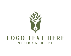 Library - Writer Pen Leaf logo design