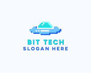 Pixel UFO Spaceship logo design