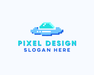 Pixel UFO Spaceship logo design