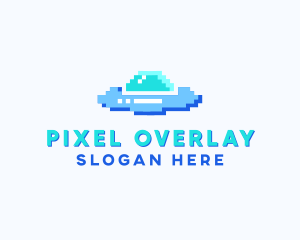 Pixel UFO Spaceship logo design