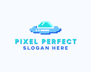 Pixel UFO Spaceship logo design