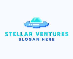 Pixel UFO Spaceship logo design