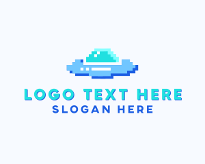 Pixel UFO Spaceship Logo