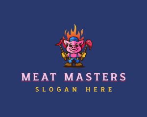 Pork Grill Pig logo design