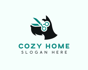 Scissors Grooming Dog logo design