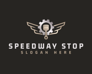 Pitstop - Mechanic Piston Wings logo design