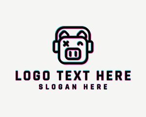 Happy - Headphone Pig Glitch logo design
