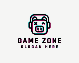 Headphone Pig Glitch logo design