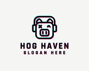 Headphone Pig Glitch logo design