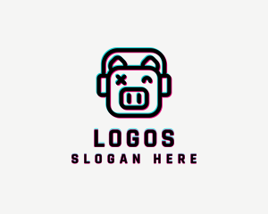 Cartoon - Headphone Pig Glitch logo design
