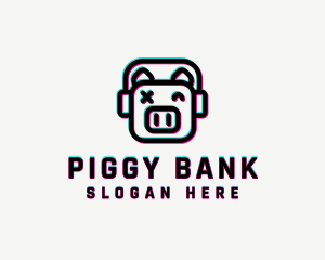 Headphone Pig Glitch logo design