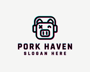 Headphone Pig Glitch logo design