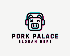 Swine - Headphone Pig Glitch logo design