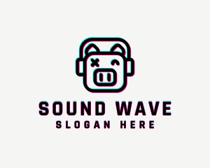 Headphone Pig Glitch logo design