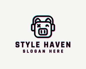 Electronic Device - Headphone Pig Glitch logo design