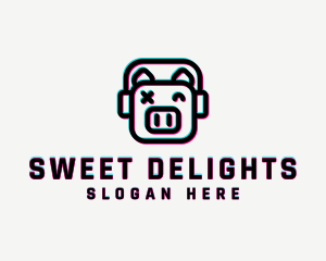 Online Game - Headphone Pig Glitch logo design
