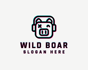 Boar - Headphone Pig Glitch logo design