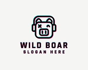 Headphone Pig Glitch logo design