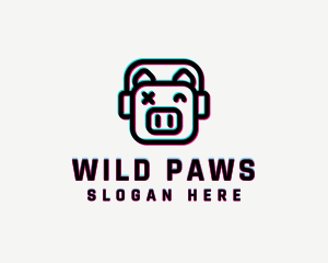 Headphone Pig Glitch logo design