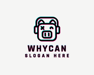 Online Game - Headphone Pig Glitch logo design