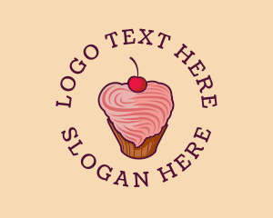 Cherry - Heart Icing Cupcake logo design