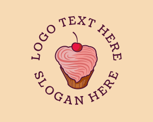 Bake - Heart Icing Cupcake logo design