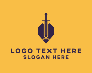 Gold Shield - Knight Pencil Sword logo design