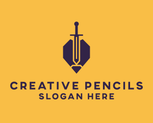 Knight Pencil Sword logo design