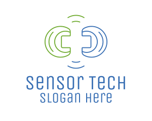 Sensor - Cross Soundwaves Outline logo design