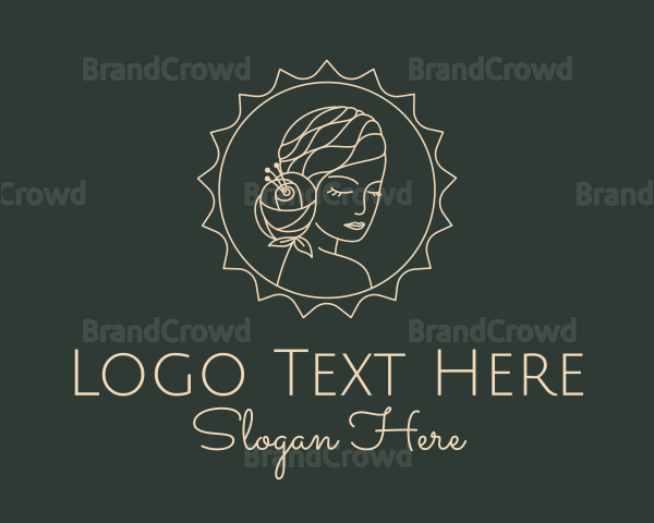 Flower Woman Hairdresser Badge Logo