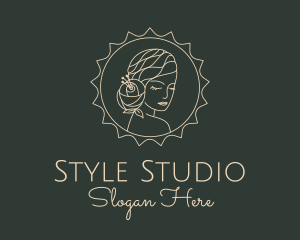 Flower Woman Hairdresser Badge logo design