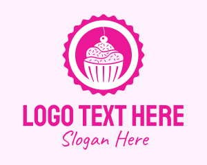 Cherry - Pink Cupcake Badge logo design