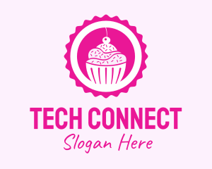 Cake - Pink Cupcake Badge logo design