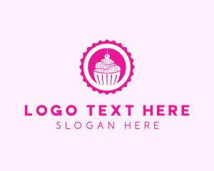 Pink Cupcake Badge Logo