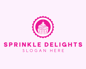 Pink Cupcake Badge logo design