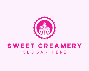 Pink Cupcake Badge logo design