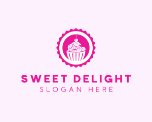 Pink Cupcake Badge logo design