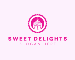 Pink Cupcake Badge logo design