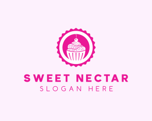 Pink Cupcake Badge logo design