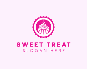 Pink Cupcake Badge logo design