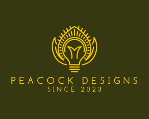 Peacock Feather Light Bulb logo design