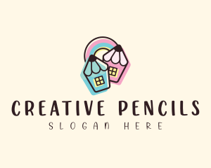 Pencil Rainbow House logo design