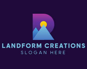 Landform - Gradient Mountain Letter R logo design