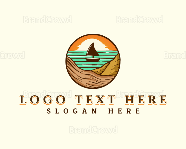 Beach Sailboat Travel Logo