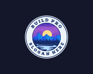 Exploration - Night Moon Mountain River logo design