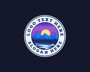 Vacation - Night Moon Mountain River logo design